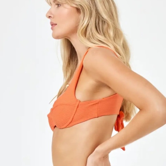 🌻NEW w/tags L*Space Eco Ribbed Tangerine Orange Nikita Bikini Top Size XL - Picture 4 of 11